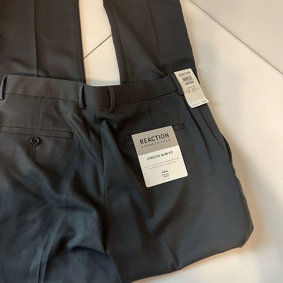 Kenneth Cole Reaction Men's 32x32 Slim Fit Techni-Cole Suit Pants Gray Stretch - Picture 5 of 9